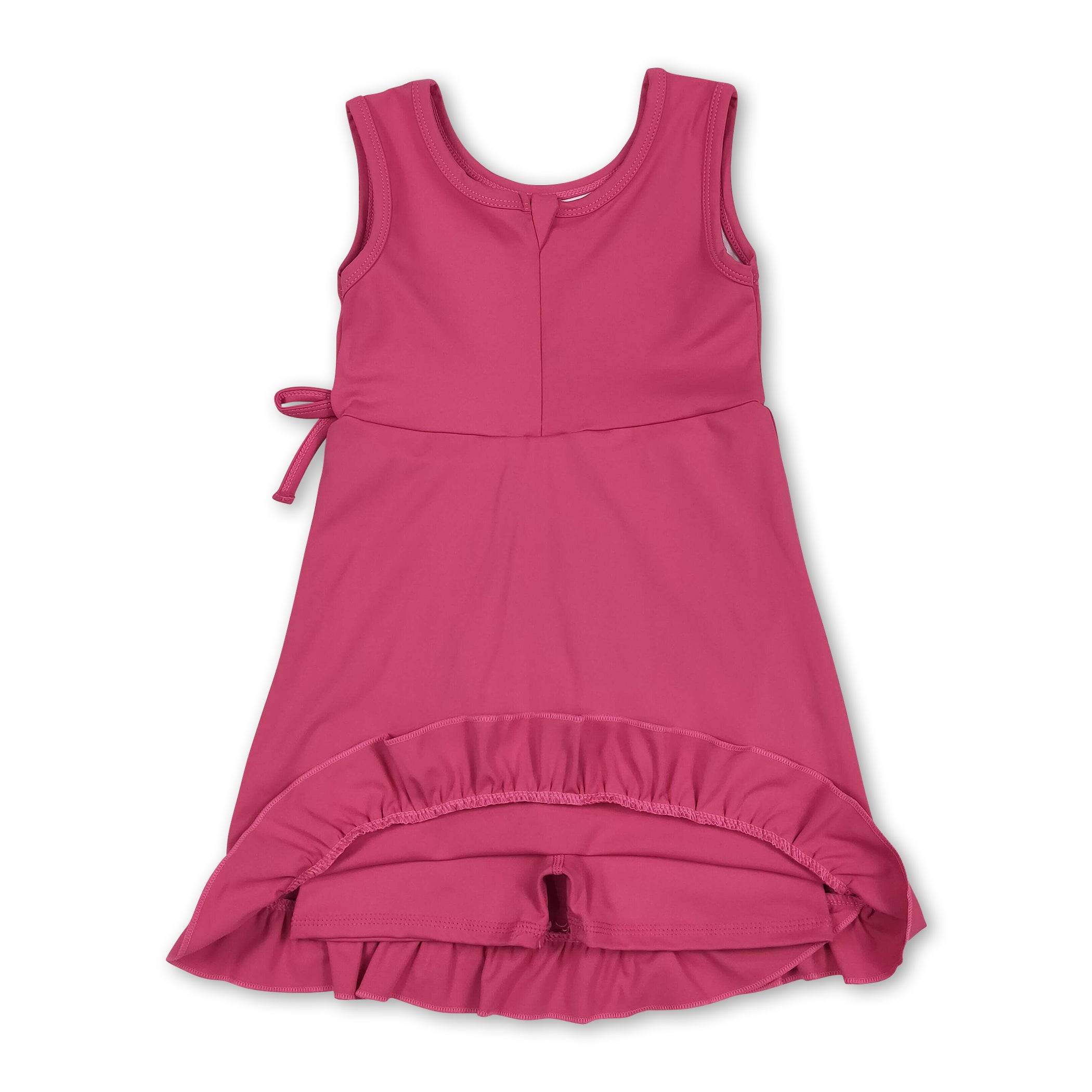 Sleeveless hot pink bow ruffle kids girls summer athletic dress